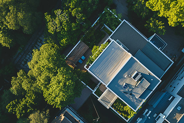 Aerial view of flat commercial roof