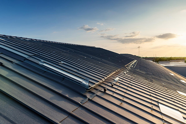 Sloped commercial roof on a business building