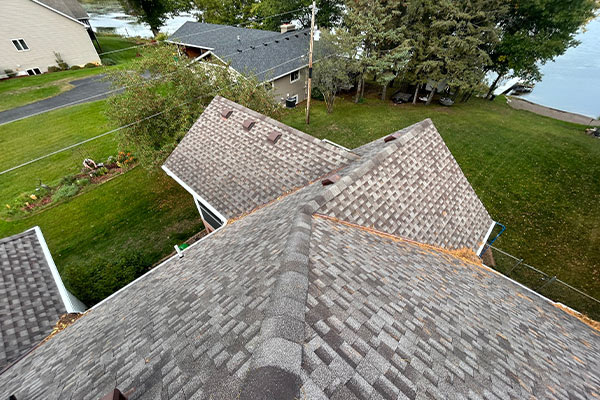 Birds eye view of roof repair job in ham lake mn