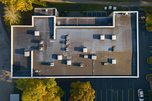 aerial view of flat commercial roof in Minneapolis